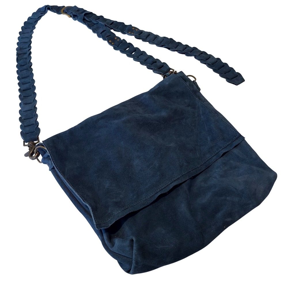 Love 41 Blue Genuine Suede Boho Crossbody Messenger Bag Braided Strap Saddlebag - Picture 1 of 12